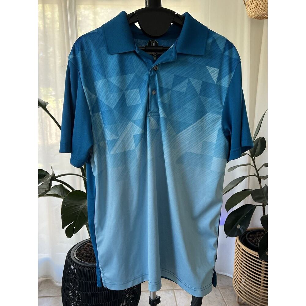 PGA Tour Men's Size M Golf Polo Shirt Pro Series Blue Polyester